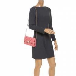Pre Owned Valentino Paradise Rose Quilted Soft Leather Rockstud Spike Chain Clutch Bag