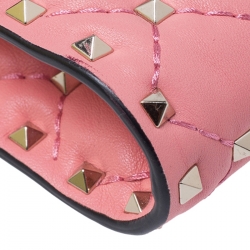 Pre Owned Valentino Paradise Rose Quilted Soft Leather Rockstud Spike Chain Clutch Bag
