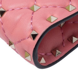 Pre Owned Valentino Paradise Rose Quilted Soft Leather Rockstud Spike Chain Clutch Bag
