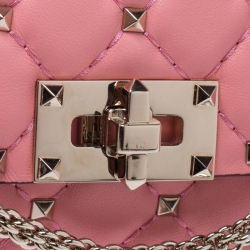 Pre Owned Valentino Paradise Rose Quilted Soft Leather Rockstud Spike Chain Clutch Bag