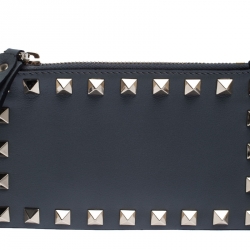Pre Owned Valentino Dark Grey Leather Rockstud Coin Purse