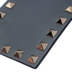 Pre Owned Valentino Dark Grey Leather Rockstud Coin Purse