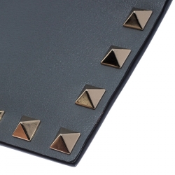 Pre Owned Valentino Dark Grey Leather Rockstud Coin Purse