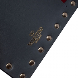 Pre Owned Valentino Dark Grey Leather Rockstud Coin Purse