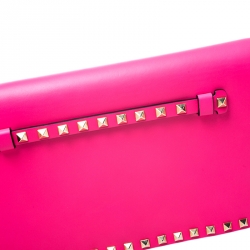 Pre Owned Valentino Hot Pink Leather Rockstud Wristlet Clutch