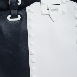 Pre Owned Valentino Navy Blue/White Leather Rockstud Tote