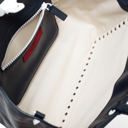 Pre Owned Valentino Navy Blue/White Leather Rockstud Tote