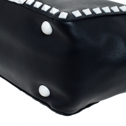 Pre Owned Valentino Navy Blue/White Leather Rockstud Tote