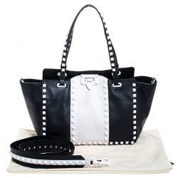 Pre Owned Valentino Navy Blue/White Leather Rockstud Tote