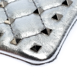 Pre Owned Valentino Silver Leather Rockstud Spike Key Case