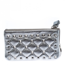 Pre Owned Valentino Silver Leather Rockstud Spike Key Case