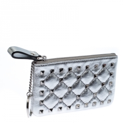 Pre Owned Valentino Silver Leather Rockstud Spike Key Case
