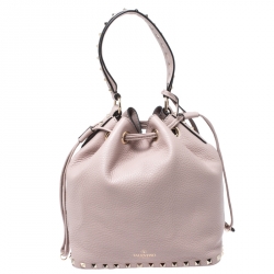 Pre Owned Valentino Powder Pink Leather Small Rockstud Bucket Bag