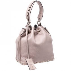 Pre Owned Valentino Powder Pink Leather Small Rockstud Bucket Bag