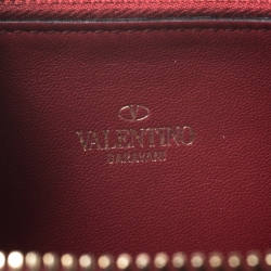 Pre Owned Valentino Red Quilted Leather Rockstud Spike Zip Around Wallet