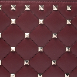 Pre Owned Valentino Red Quilted Leather Rockstud Spike Zip Around Wallet