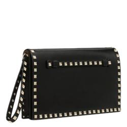 Pre Owned Valentino Black Leather Medium Rockstud Clutch