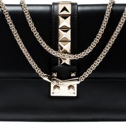 Pre Owned Valentino Black Leather Large Glam Lock Chain Shoulder Bag