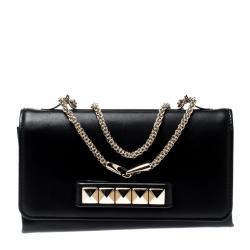 Pre Owned Valentino Black Leather Va Va Voom Chain Shoulder Bag