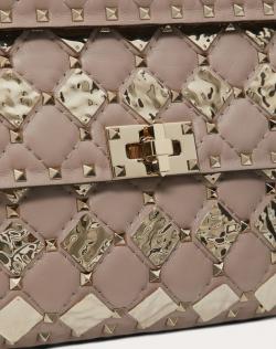 Pre Owned Valentino Poudre Leather with Metal Rhombus Detail Medium Rockstud Spike.It Chain Shoulder Bag