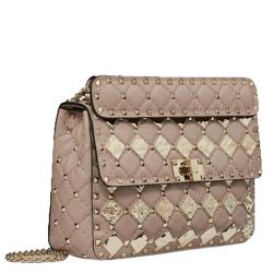 Pre Owned Valentino Poudre Leather with Metal Rhombus Detail Medium Rockstud Spike.It Chain Shoulder Bag