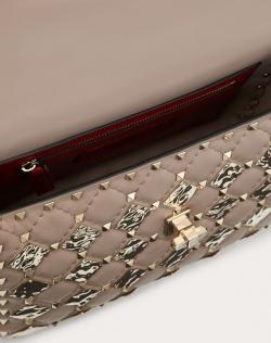 Pre Owned Valentino Poudre Leather with Metal Rhombus Detail Medium Rockstud Spike.It Chain Shoulder Bag