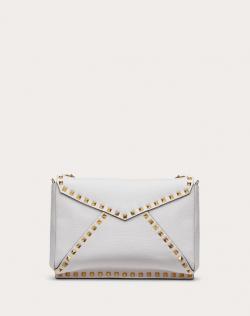 Pre Owned Valentino Optic White Grainy Leather Rockstud Hype Shoulder Bag