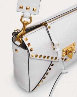 Pre Owned Valentino Optic White Grainy Leather Rockstud Hype Shoulder Bag