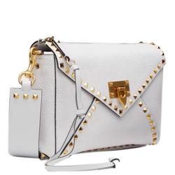Pre Owned Valentino Optic White Grainy Leather Rockstud Hype Shoulder Bag