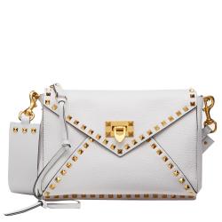 Valentino Optic White Grainy Leather Rockstud Hype Shoulder Bag