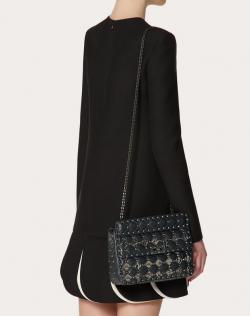 Pre Owned Valentino Black Leather with Metal Rhombus Detail Medium Rockstud Spike.It Chain Shoulder Bag