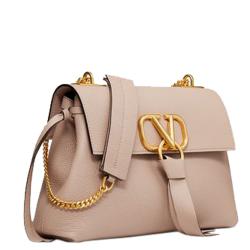 Valentino Beige Poudre Grained Leather VRing Flap Shoulder Bag at