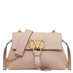 Pre Owned Valentino Poudre Grainy Leather VRING Chain Crossbody Bag