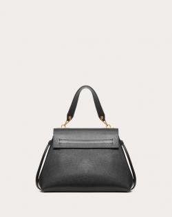Pre Owned Valentino Black Leather Small VRING Top Handle Bag