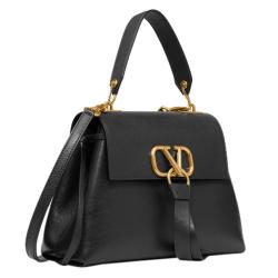 Pre Owned Valentino Black Leather Small VRING Top Handle Bag