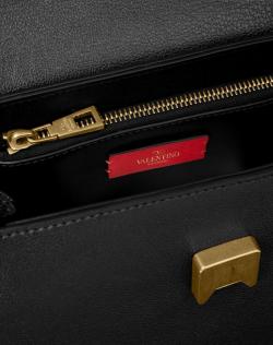 Pre Owned Valentino Black Leather Small VRING Top Handle Bag