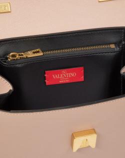 Pre Owned Valentino Rose Canelle Leather Small VRING Top Handle Bag