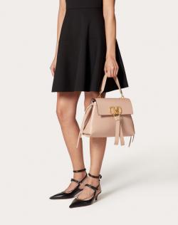 Pre Owned Valentino Rose Canelle Leather Small VRING Top Handle Bag