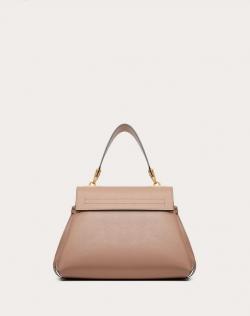 Pre Owned Valentino Rose Canelle Leather Small VRING Top Handle Bag