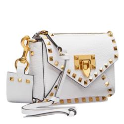 Pre Owned Valentino Optic White Grainy Leather Small Rockstud Hype Shoulder Bag