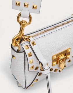 Pre Owned Valentino Optic White Grainy Leather Small Rockstud Hype Shoulder Bag