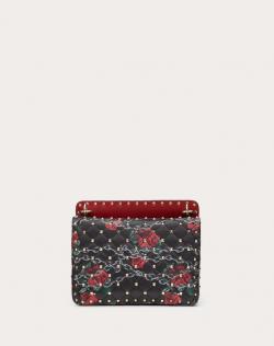 Pre Owned Valentino Two Tone Chain Rose by Undercover Print Leather Medium Spike.It Chain Shoulder Bag
