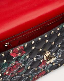 Pre Owned Valentino Two Tone Chain Rose by Undercover Print Leather Medium Spike.It Chain Shoulder Bag