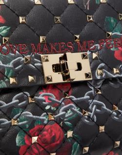 Pre Owned Valentino Two Tone Chain Rose by Undercover Print Leather Medium Spike.It Chain Shoulder Bag