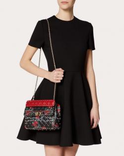 Pre Owned Valentino Two Tone Chain Rose by Undercover Print Leather Medium Spike.It Chain Shoulder Bag