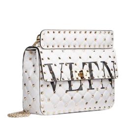 Pre Owned Valentino White Leather VLTN Medium Rockstud Spike.It Chain Shoulder Bag