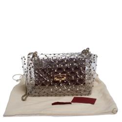 Pre Owned Valentino Plexy Transparent Medium Rockstud Spike.It Chain Shoulder Bag