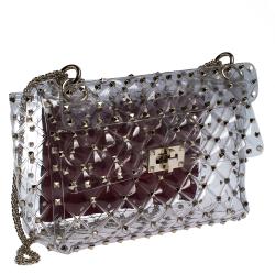 Pre Owned Valentino Plexy Transparent Medium Rockstud Spike.It Chain Shoulder Bag