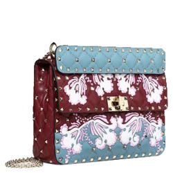 Pre Owned Valentino Multicolor Embroidered Leather Medium Rockstud Spike.It Chain Shoulder Bag