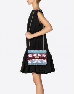 Pre Owned Valentino Multicolor Embroidered Leather Medium Rockstud Spike.It Chain Shoulder Bag